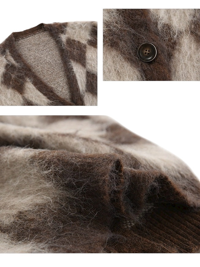 アーガイルモヘアニットカーディガン Mc 581