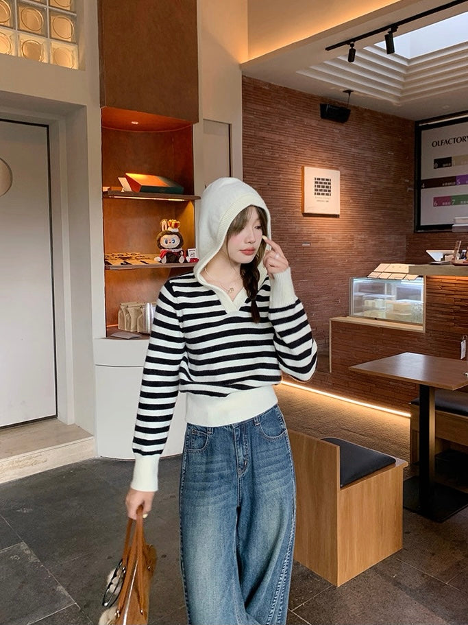 ボーダーカラーニットフーディ Mc 564