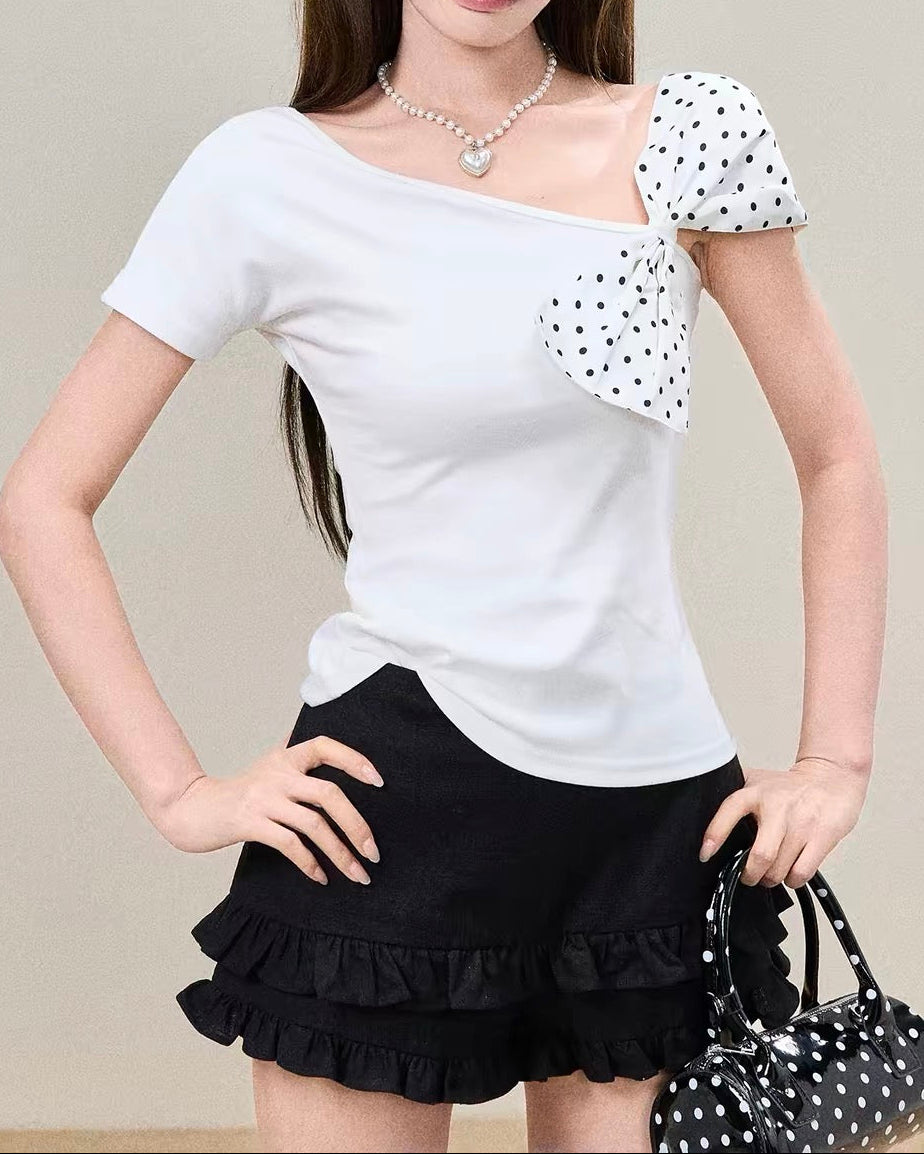 ドットビッグリボンショルダーTシャツ Mc 914