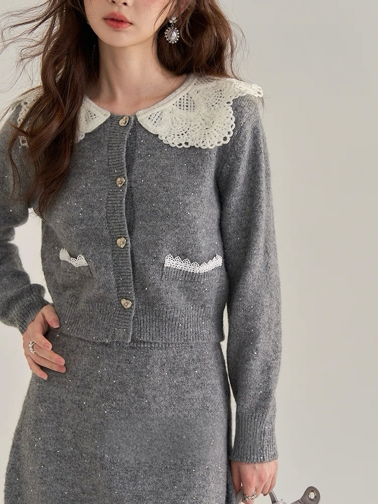 レースカラーニットセットアップ　Mc 562