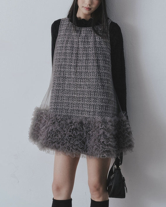 チュールフリルツイードワンピース　Mc 689