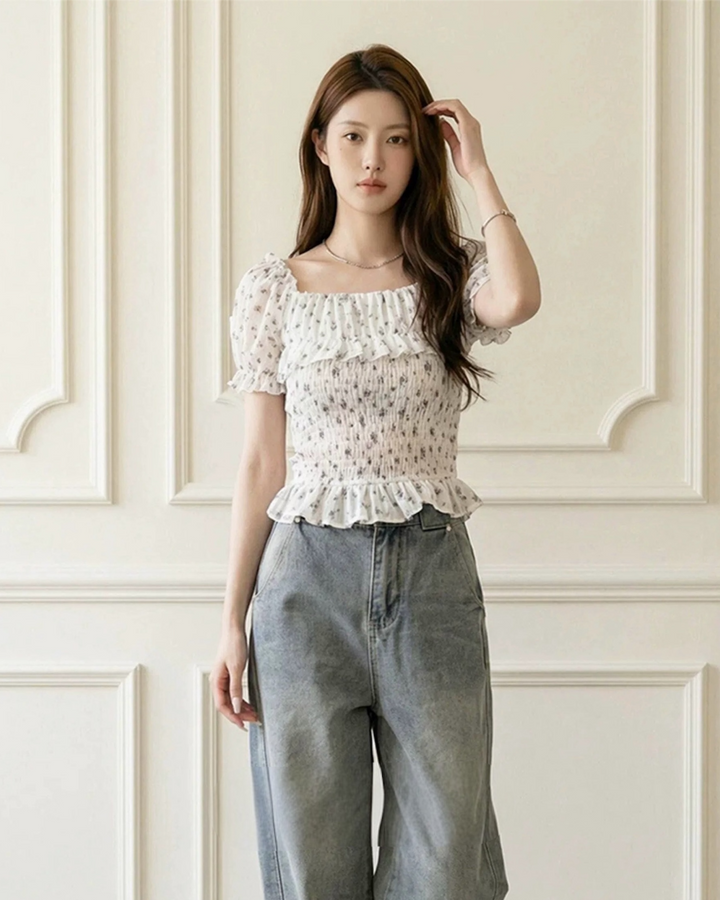 フラワーシャーリングオフショルトップス Mc 831