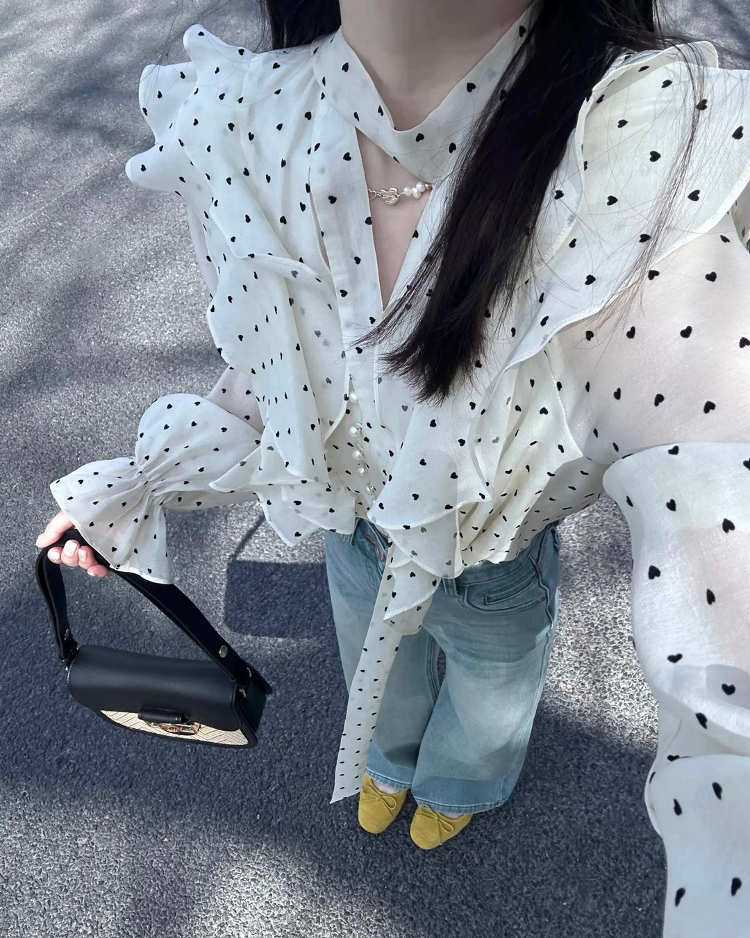 ハートドットリボンフリルブラウス Mc 806