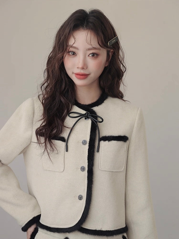 バイカラーリボンファートリムジャケット Mc 546