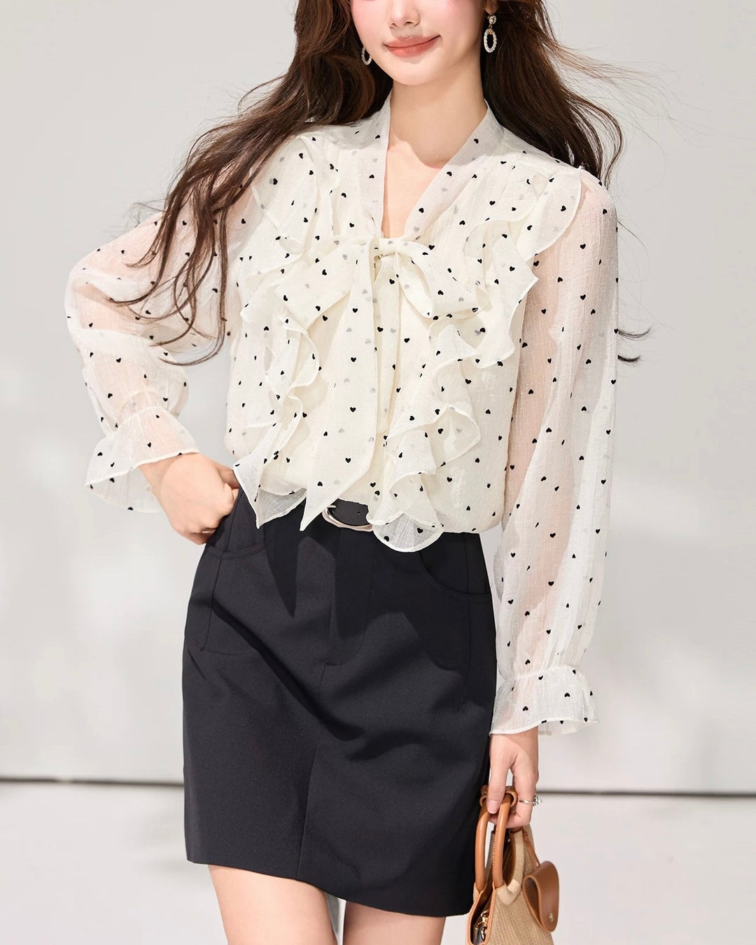 ハートドットリボンフリルブラウス Mc 806