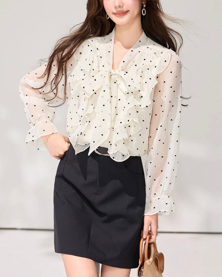 ハートドットリボンフリルブラウス Mc 806