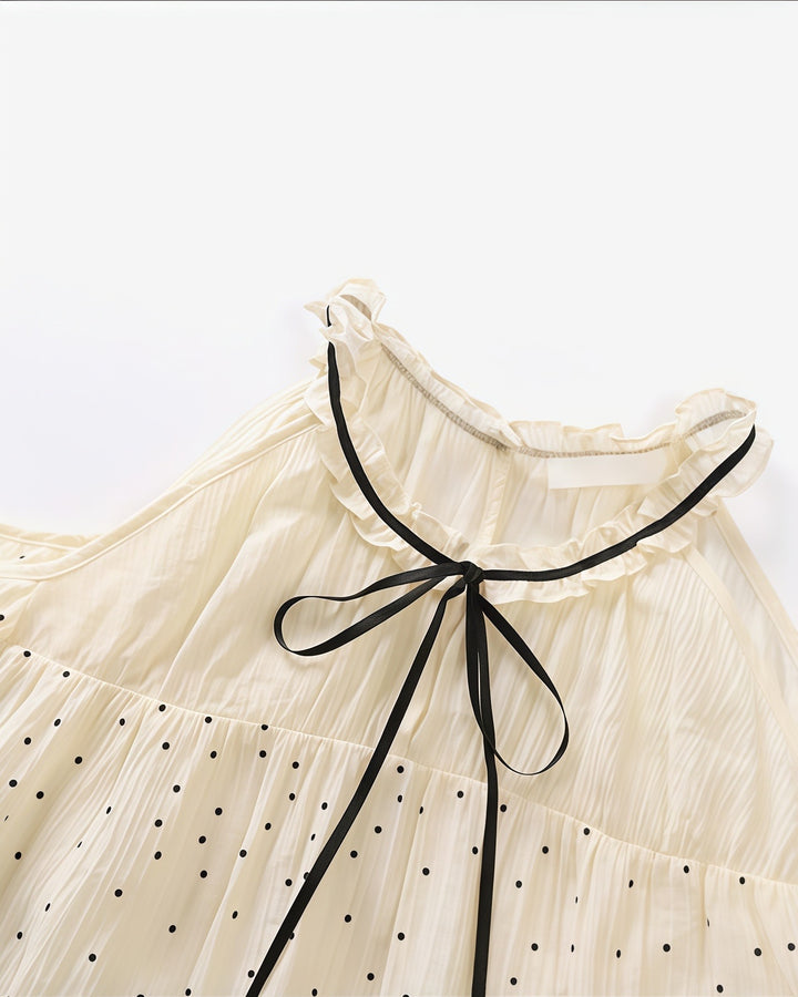 ドットチュールオフショルリボンブラウス Mc 804