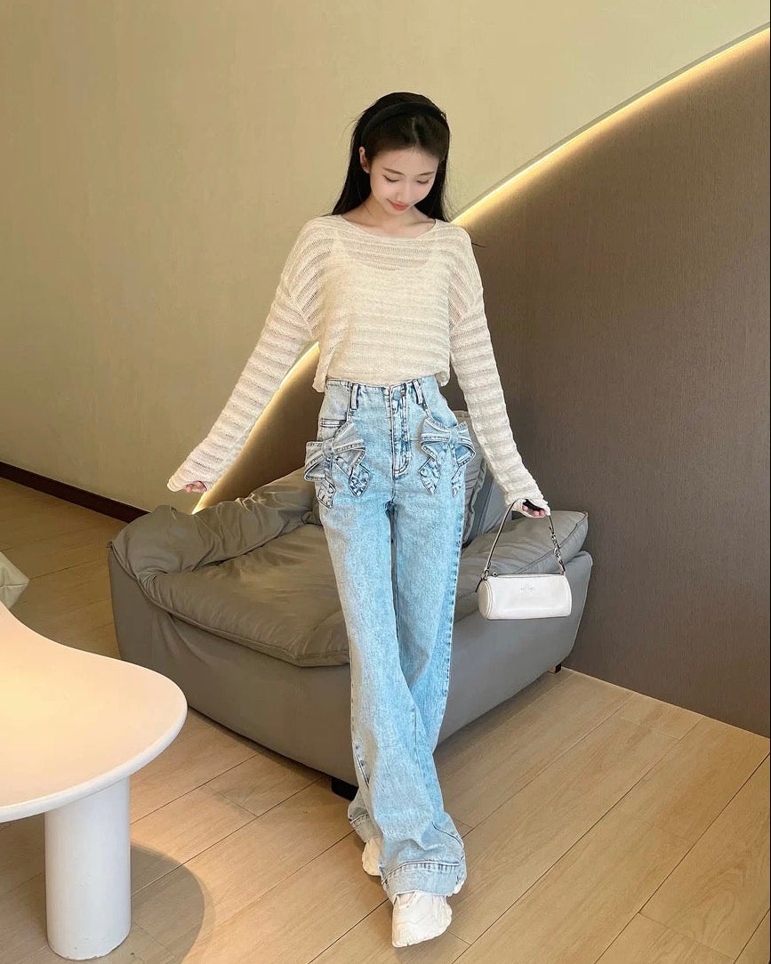 ダブルリボンデニムワイドパンツ　Mc 680