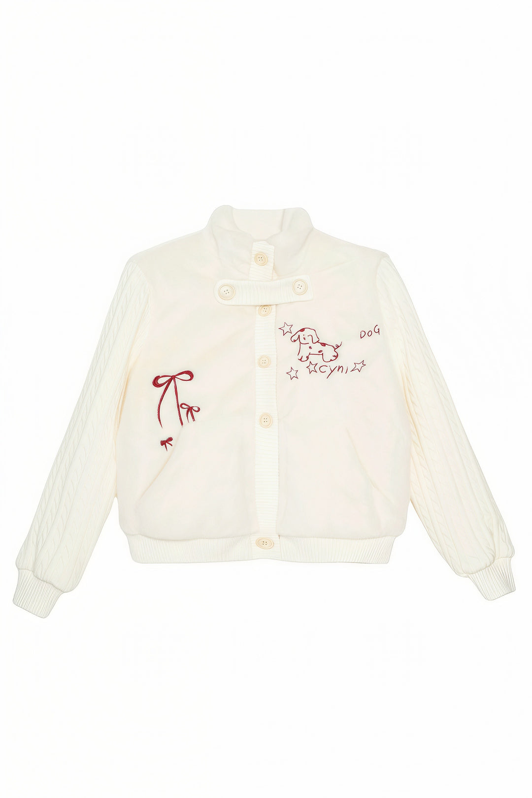 刺繍ハイネックケーブルニットカーディガン　Mc 543