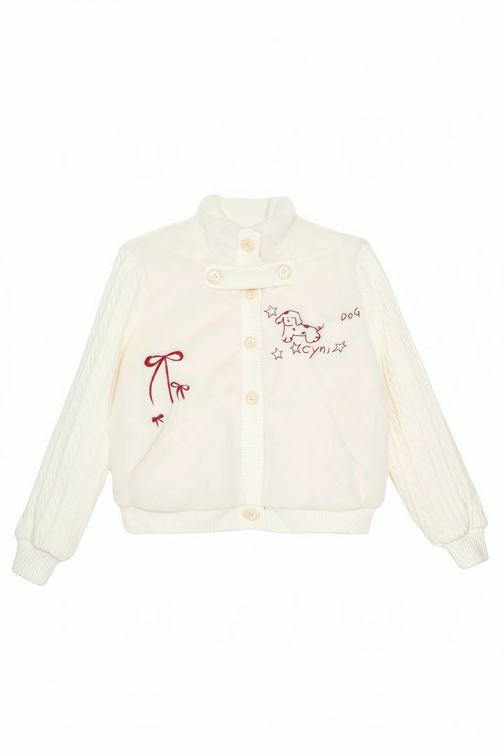 刺繍ハイネックケーブルニットカーディガン　Mc 543