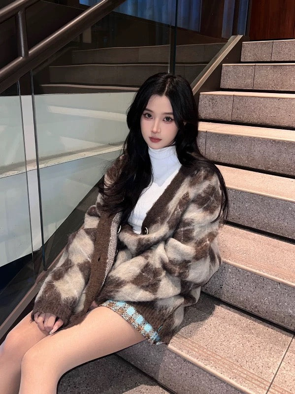 アーガイルモヘアニットカーディガン Mc 581