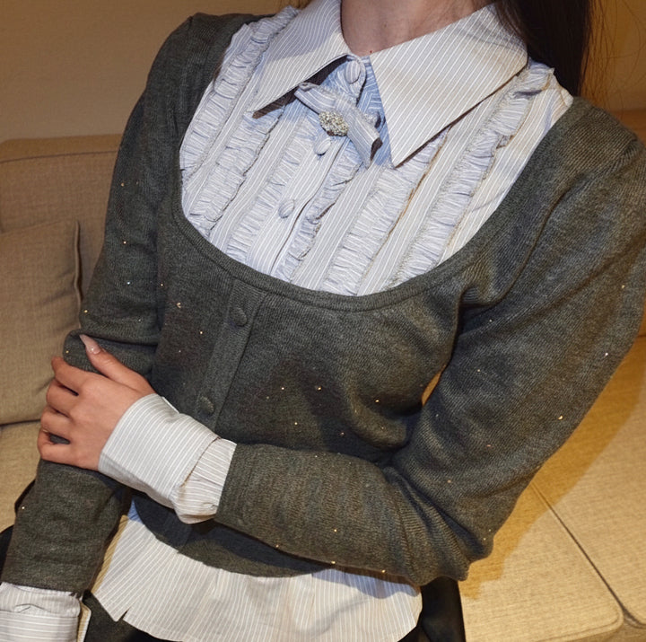 シャツドッキングビジューニットトップス Mc 603