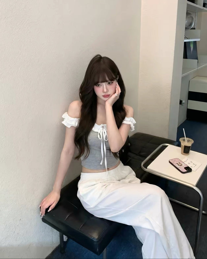フリルオフショルリボンベアトップス Mc 907