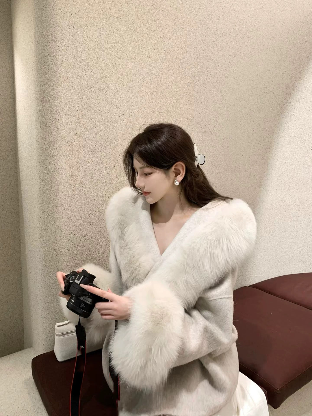 ベルト付きフードファーウールコート Mc 594