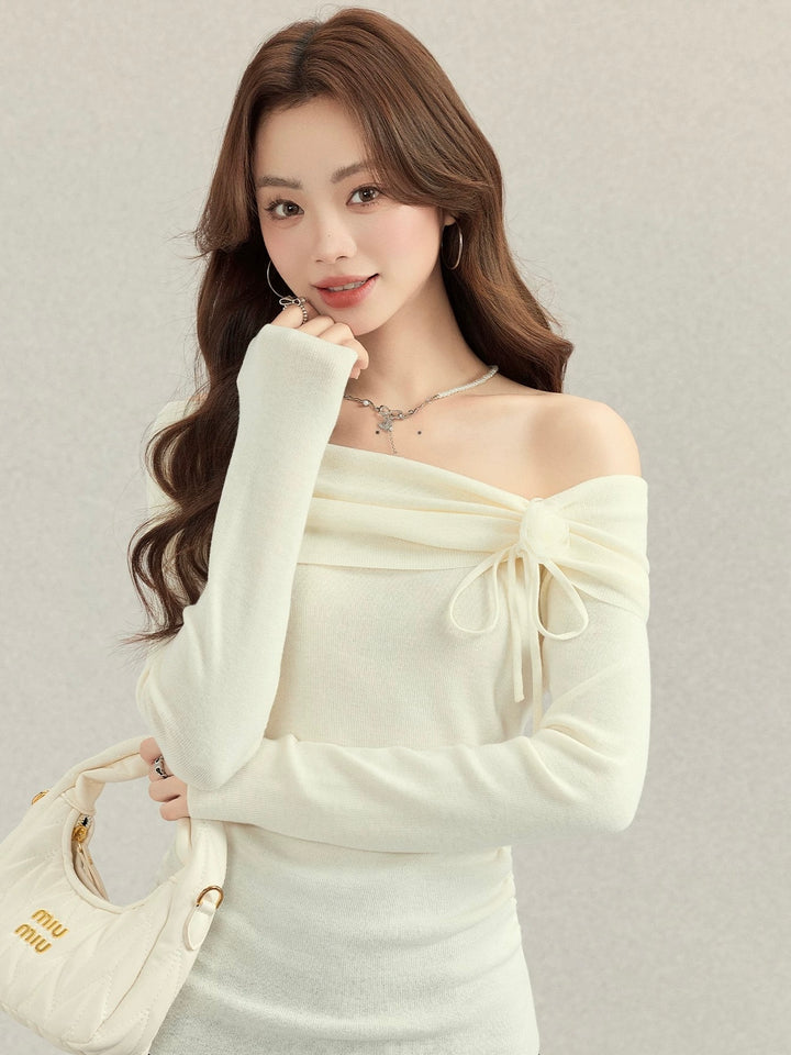 フラワーコサージュオフショルニット Mc 549