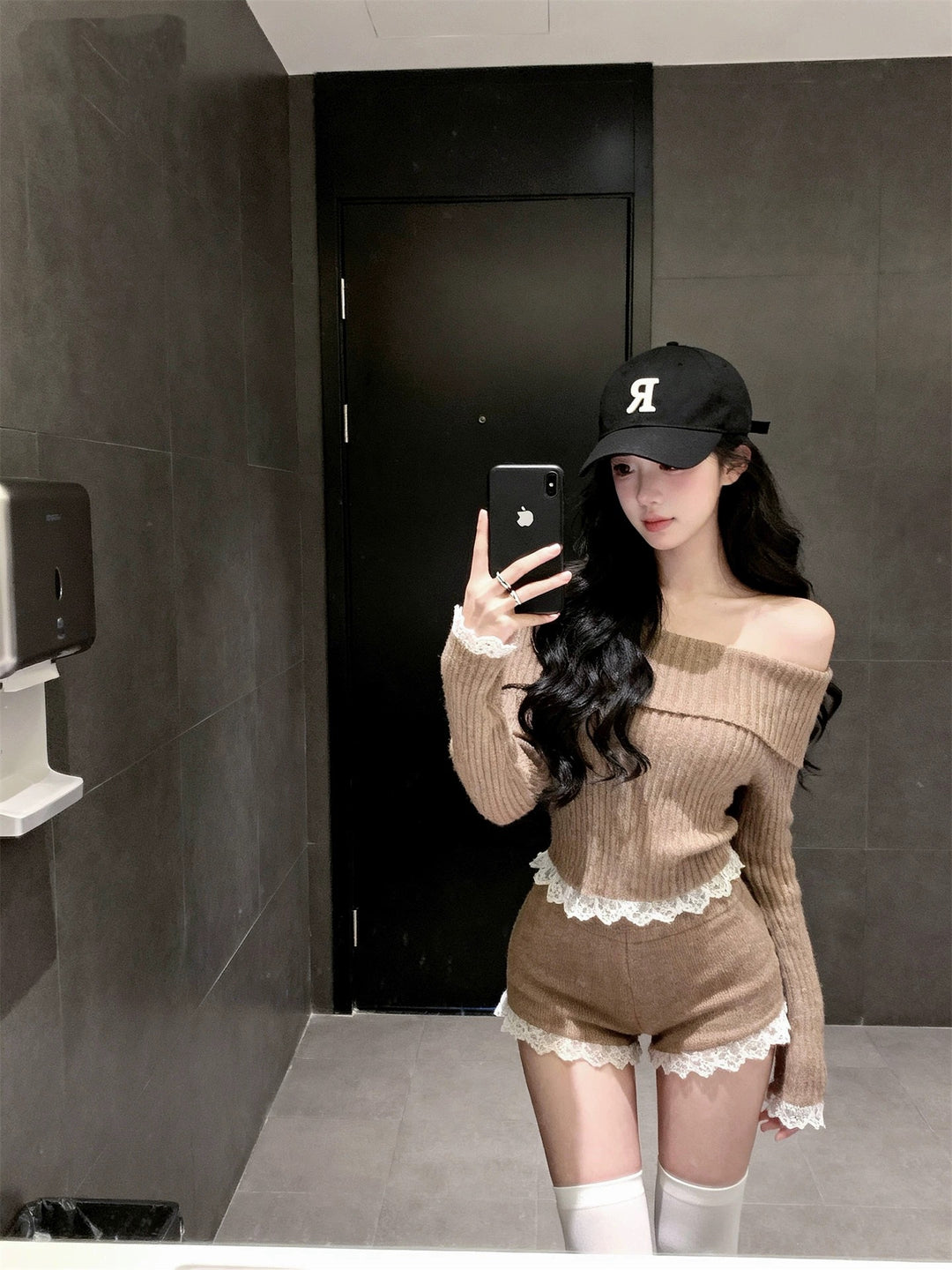 オフショルレースリブニットセットアップ Mc 651