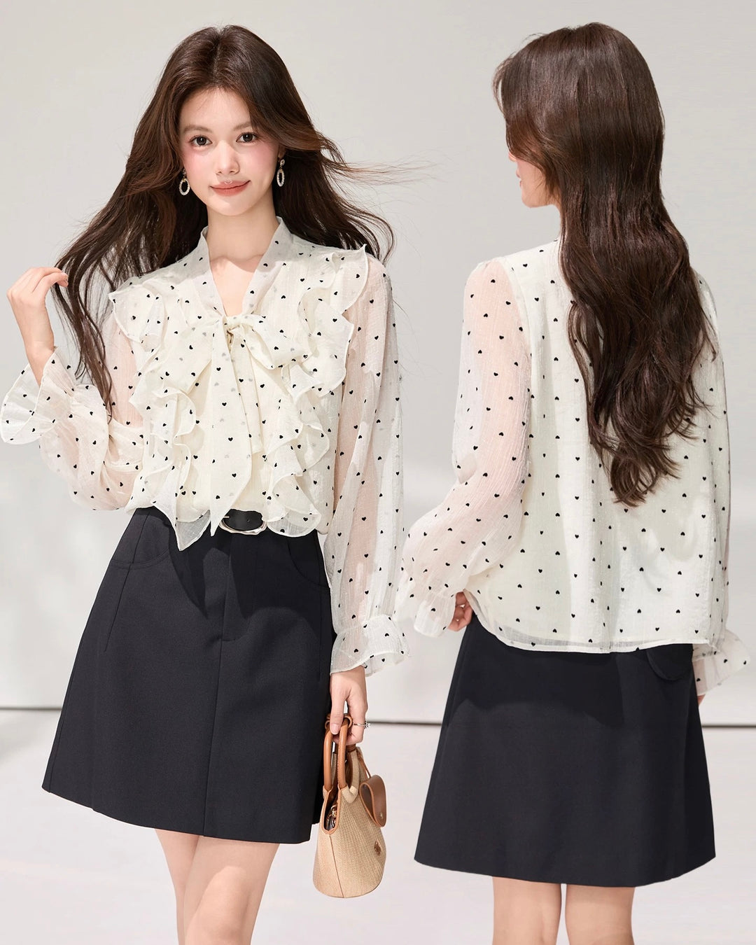 ハートドットリボンフリルブラウス Mc 806