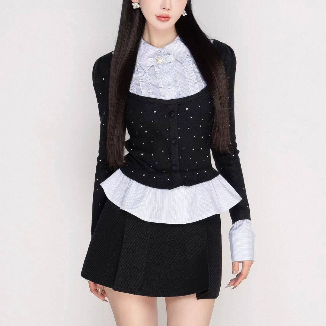 シャツドッキングビジューニットトップス Mc 603