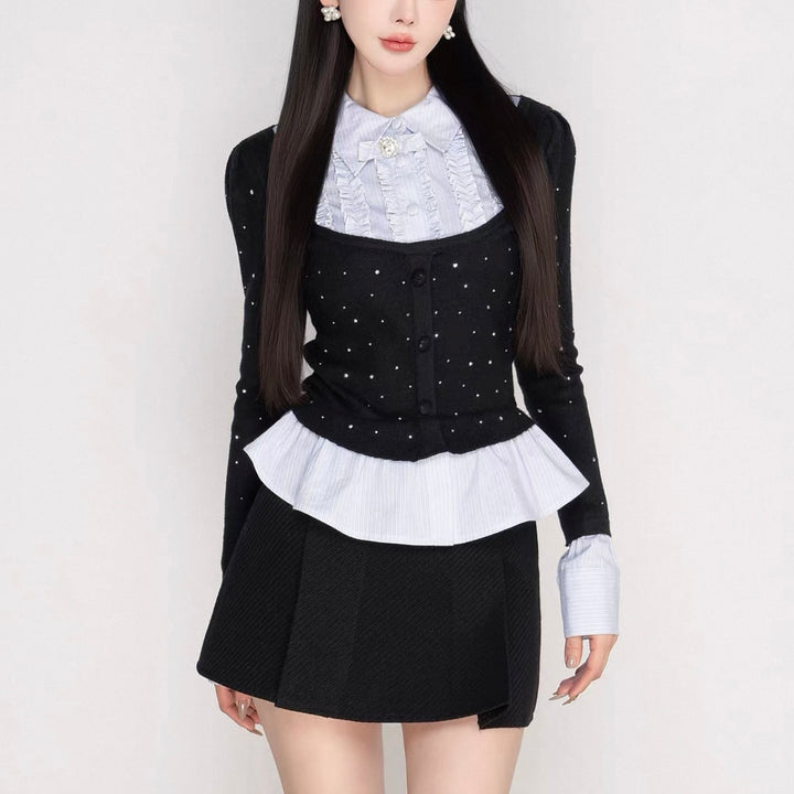 シャツドッキングビジューニットトップス Mc 603