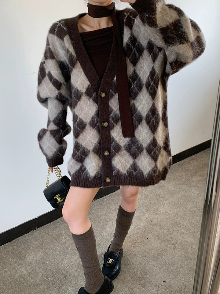 アーガイルモヘアニットカーディガン Mc 581