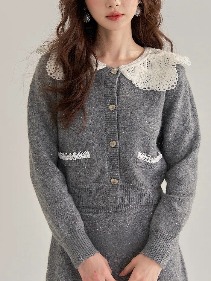 レースカラーニットセットアップ　Mc 562