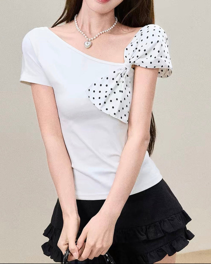 ドットビッグリボンショルダーTシャツ Mc 914