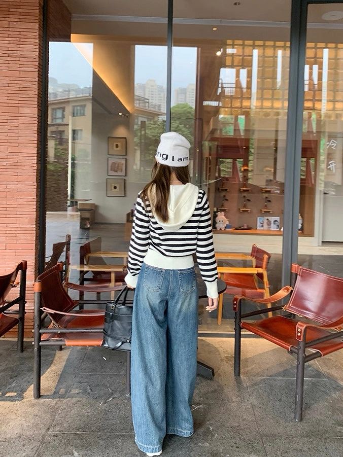 ボーダーカラーニットフーディ Mc 564