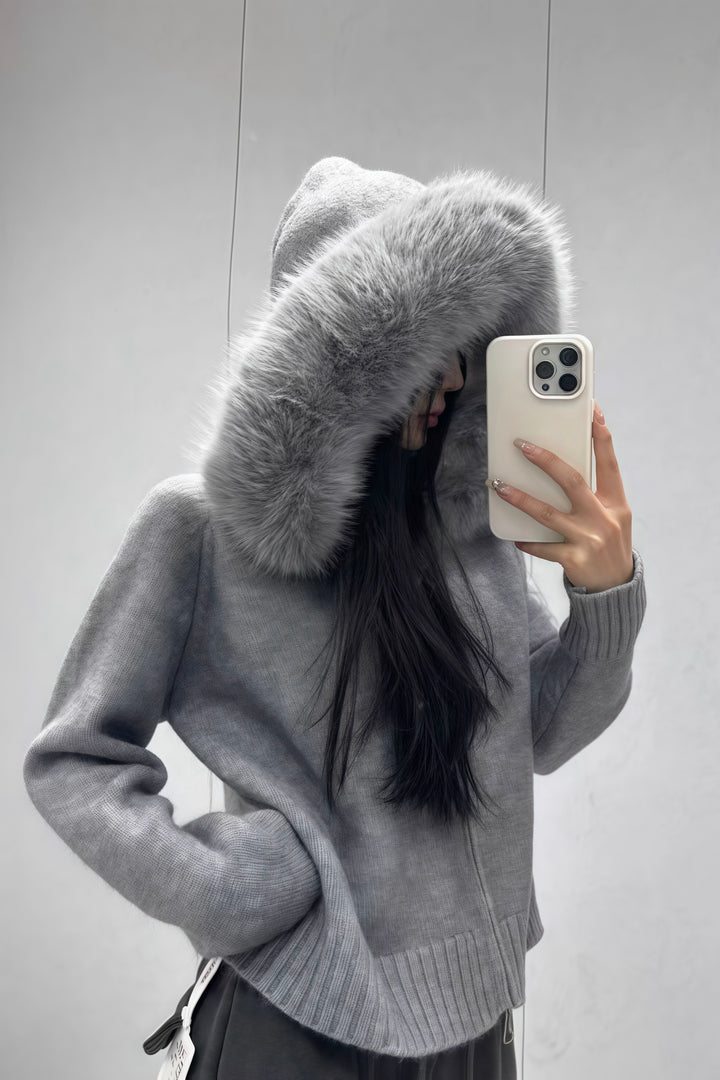 ファーフーディーニットパーカー Mc 278