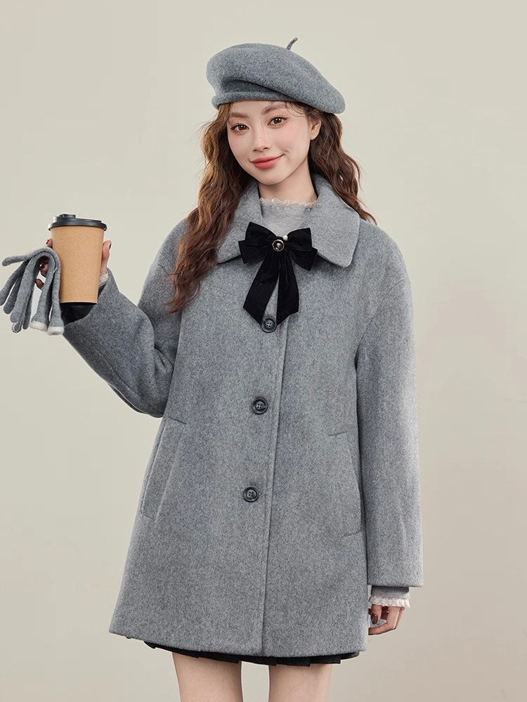 Aラインフェミニンリボンウールコート Mc 548