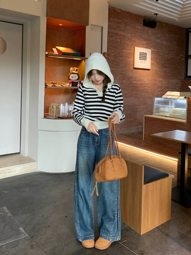 ボーダーカラーニットフーディ Mc 564