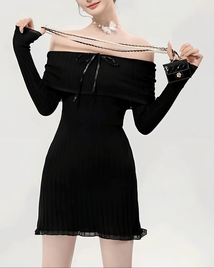 リボンオフショルシフォンリブワンピース Mc 617