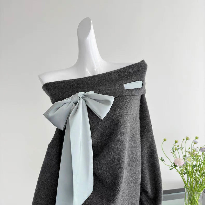 BIGリボンオフショルニットワンピース Mc 552