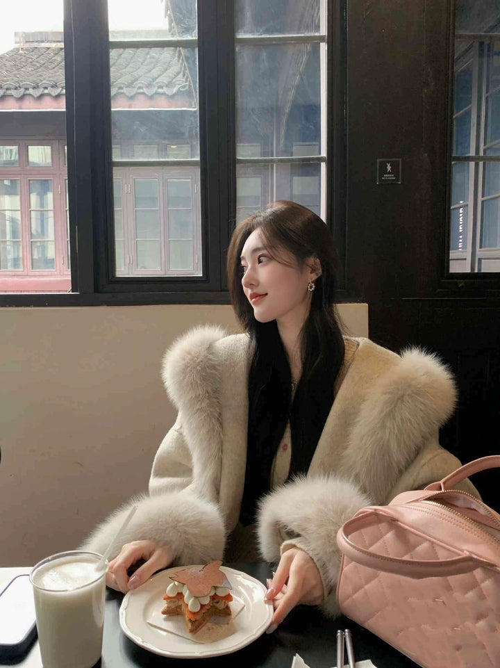 ベルト付きフードファーウールコート Mc 594