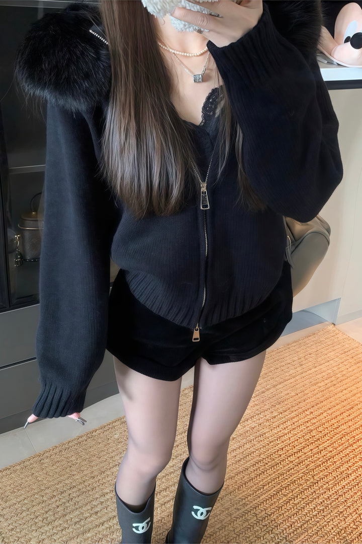 ファーフーディーニットパーカー Mc 278