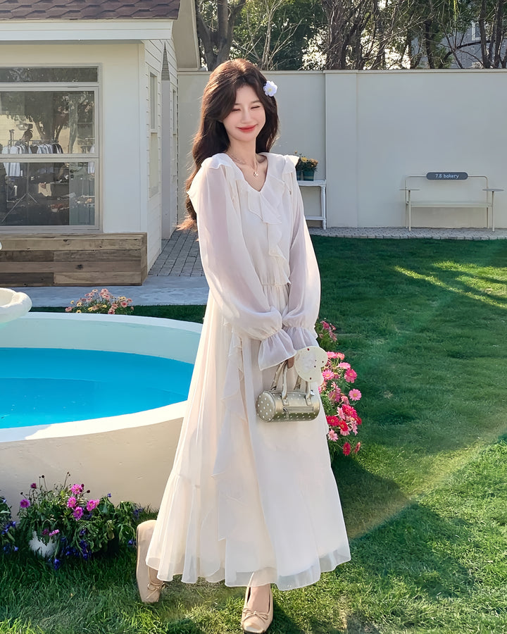 エアリーフリルシフォンロングワンピース Mc 799