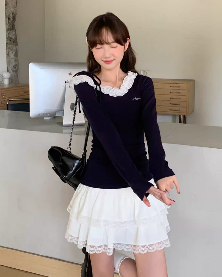 レースフリルワンショルロンT Mc591