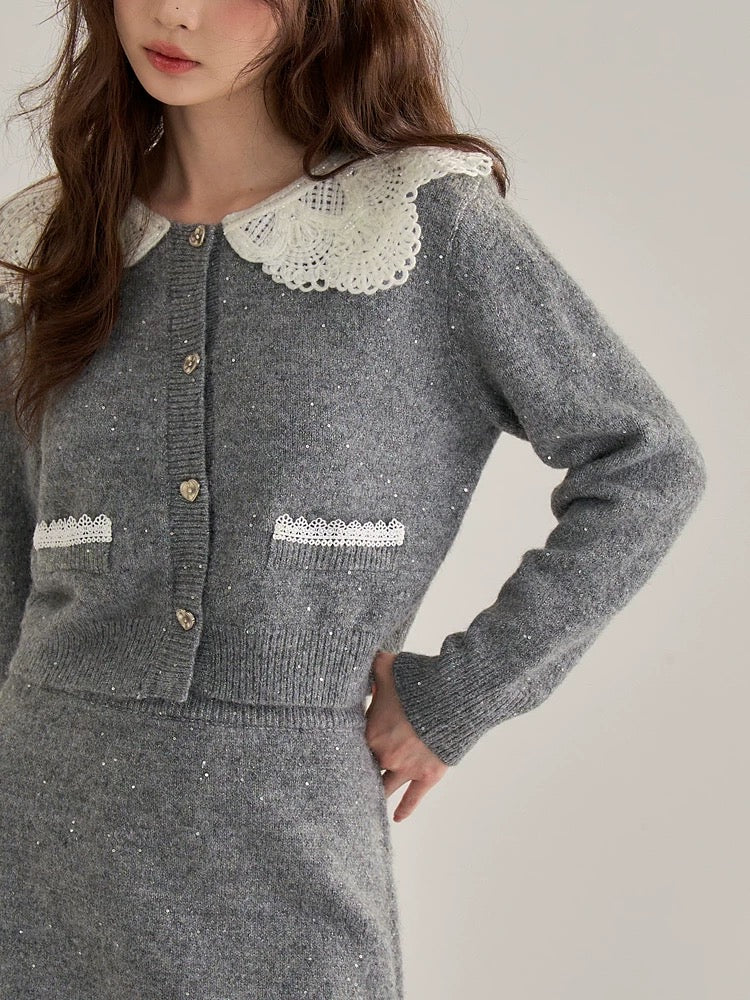 レースカラーニットセットアップ　Mc 562