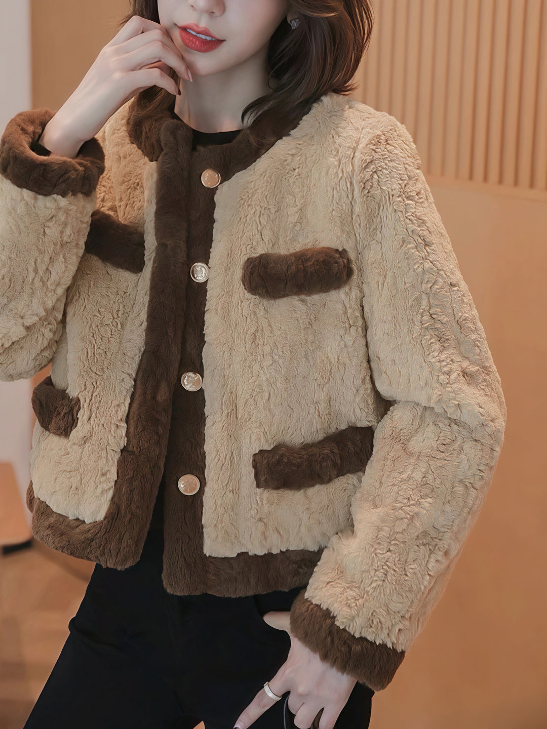 バイカラーフェイクファージャケット Mc 557