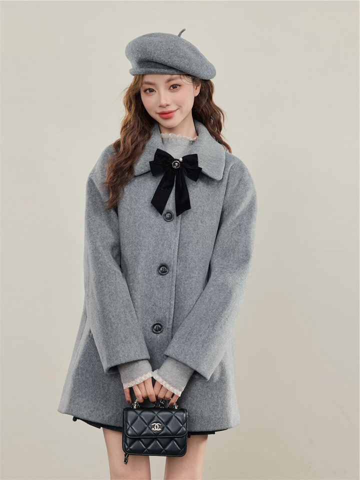 Aラインフェミニンリボンウールコート Mc 548
