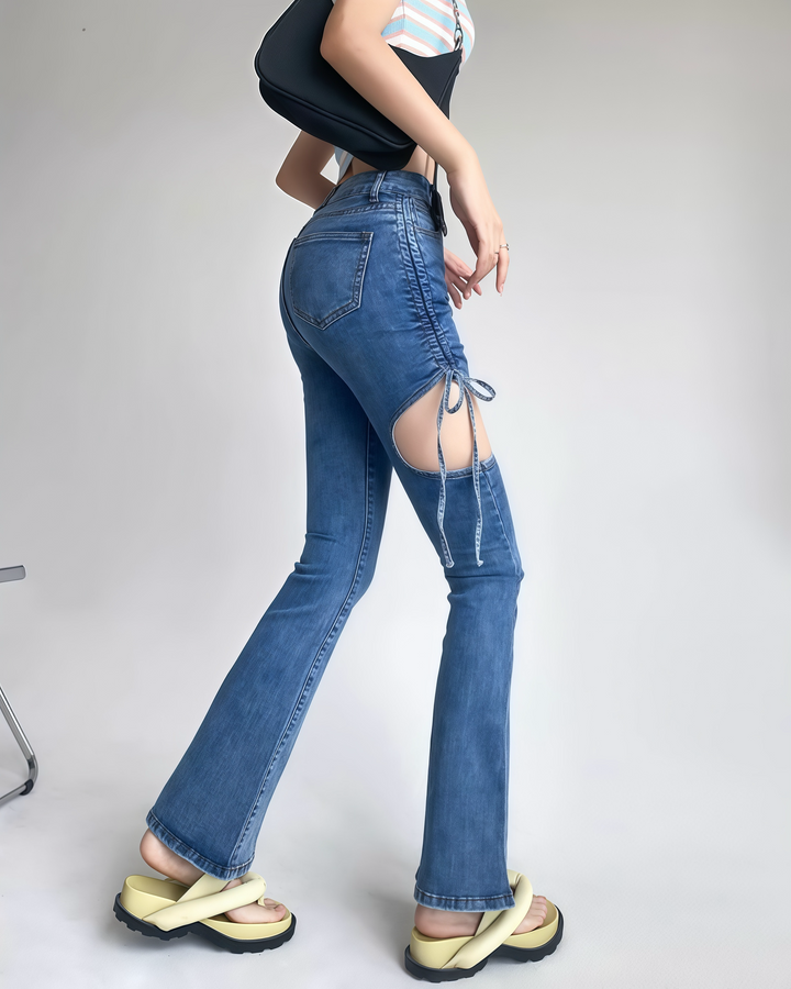 レイヤーカットリボンフレアデニムパンツ Mc 182