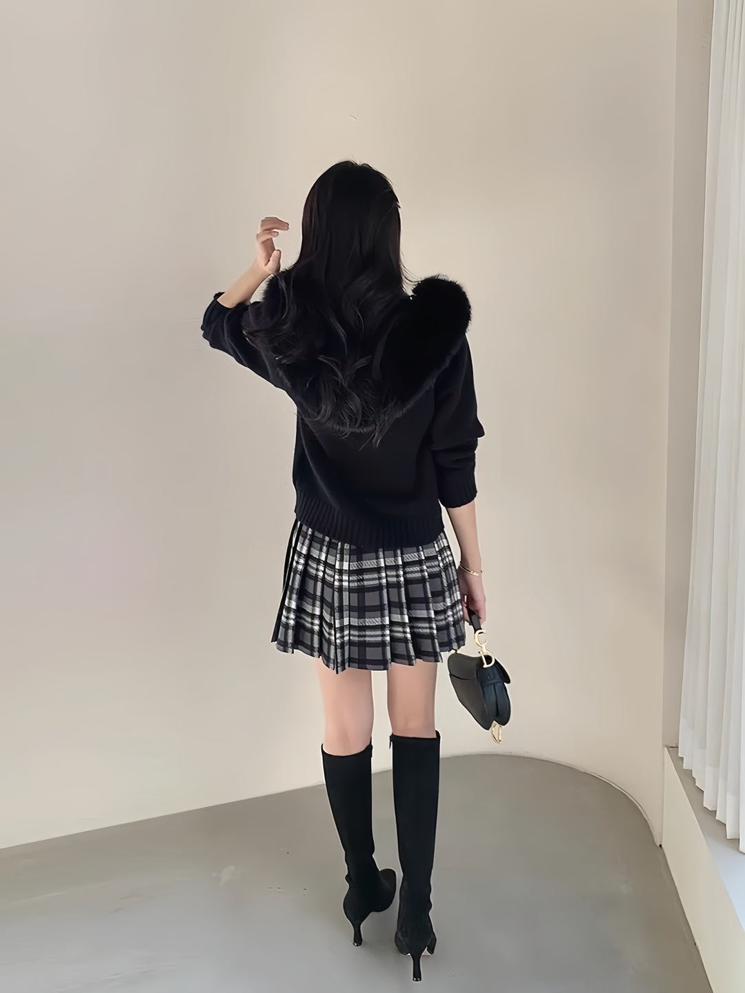 ファーカラーダブルジップニットパーカー Mc 556