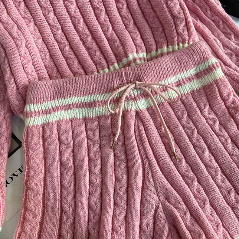 ラインビッグカラージップトップス×ショートパンツニット