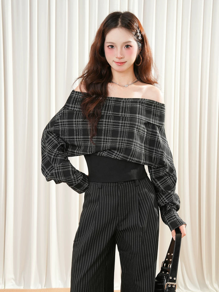 チェックオフショルジッパートップスMc 560