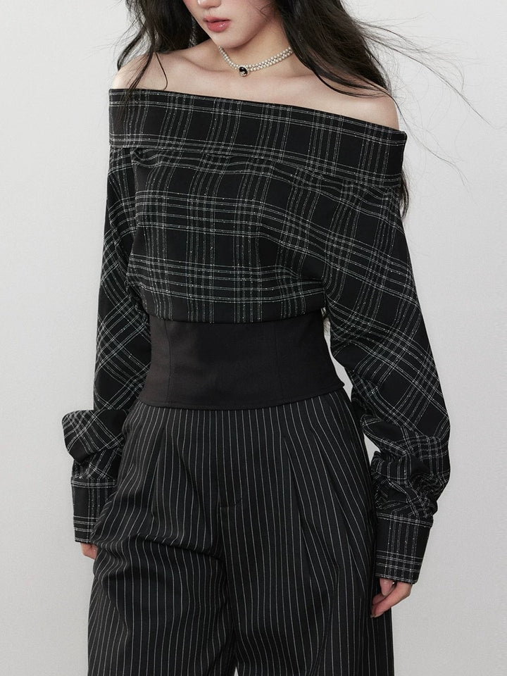 チェックオフショルジッパートップスMc 560