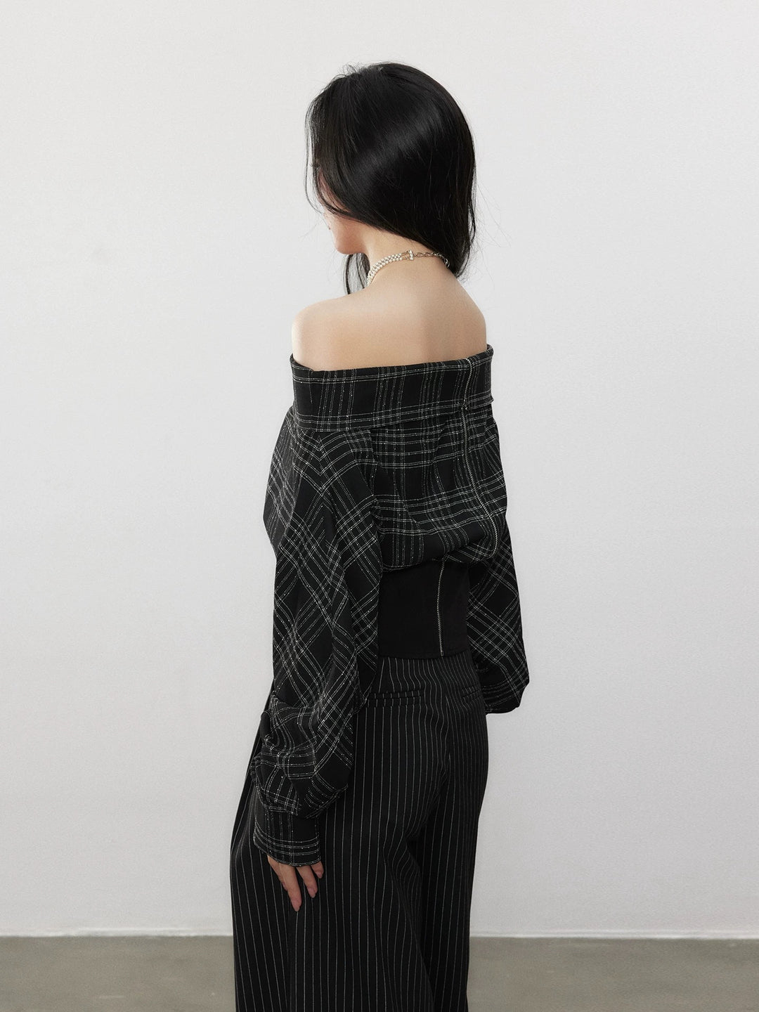 チェックオフショルジッパートップスMc 560