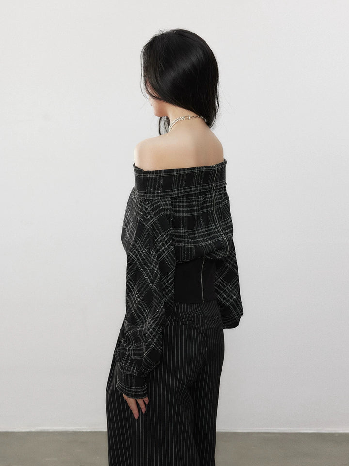 チェックオフショルジッパートップスMc 560