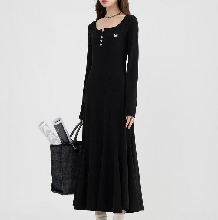 フロントボタンロゴニットロングワンピース  Mc 196