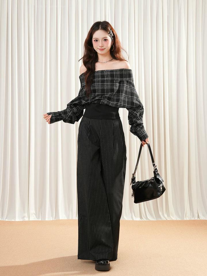 チェックオフショルジッパートップスMc 560