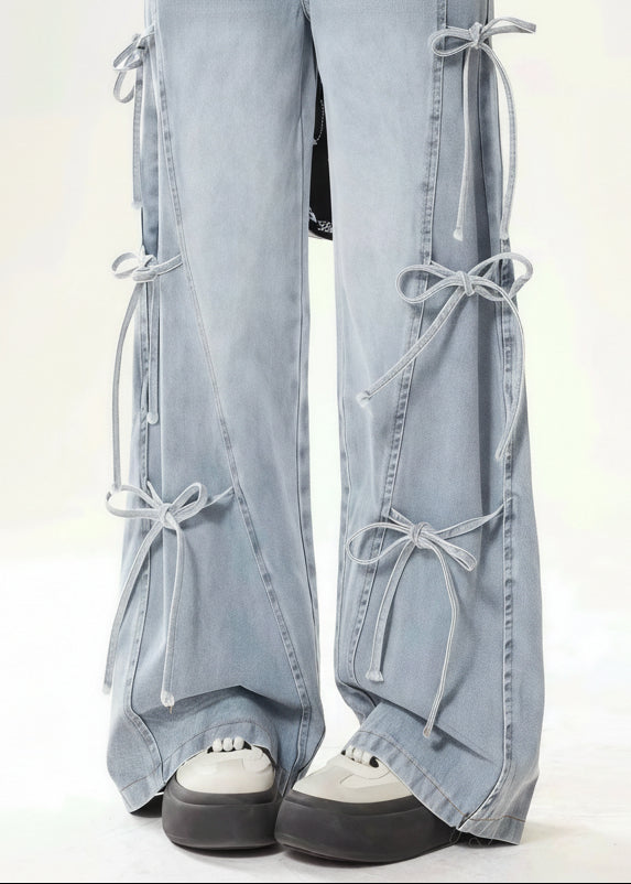 リボンレースアップ ワイドデニムパンツ Mc 739