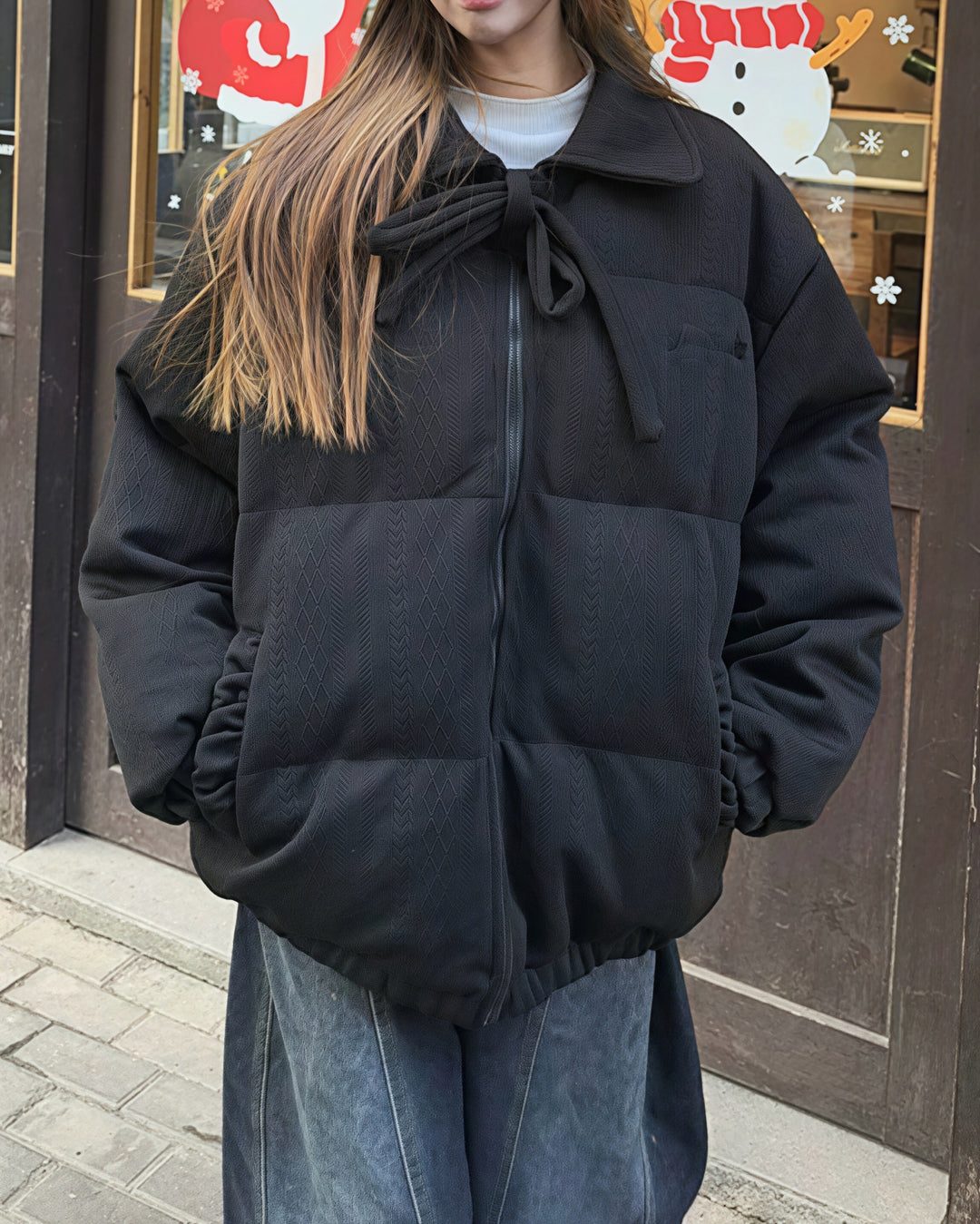 リボンカラーダウンジャケット Mc 604